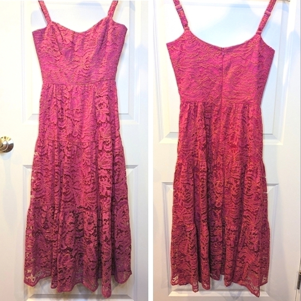 Dress the Population Pink Floral Lace Midi Sleeveless Sundress Size Small